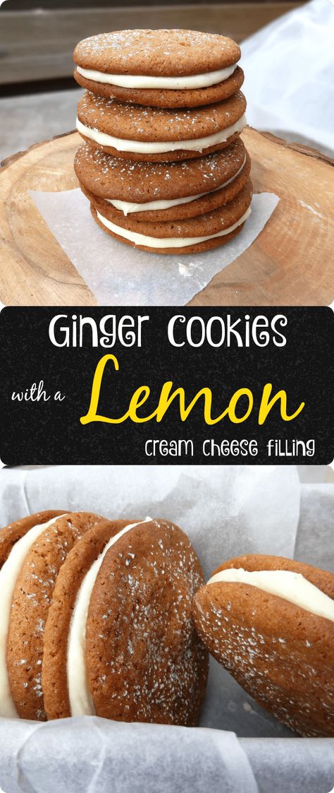 Lemon Cream Cheese Filling, Frosting Cookies, Cookies With Lemon, Ginger And Lemon, Lemon Recipe, Lemon Cream Cheese Frosting, Lemon Cream Cheese, Dairy Free Cookies, Cookie Sandwiches