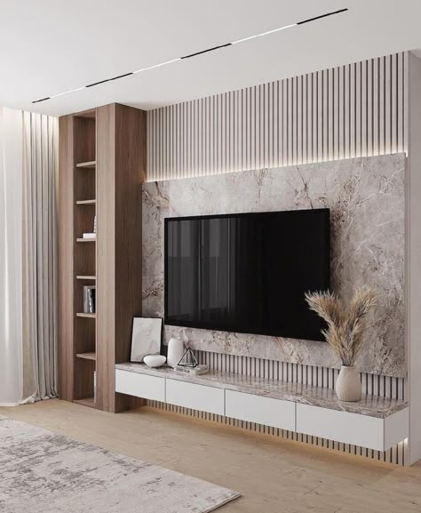 Ruang Tv Modern, Tv On The Wall, Design Ložnic, French Modern, Tv Unit Interior Design, Modern Tv Units, Latest Living Room Designs, Tv Panel, Tv Room Design