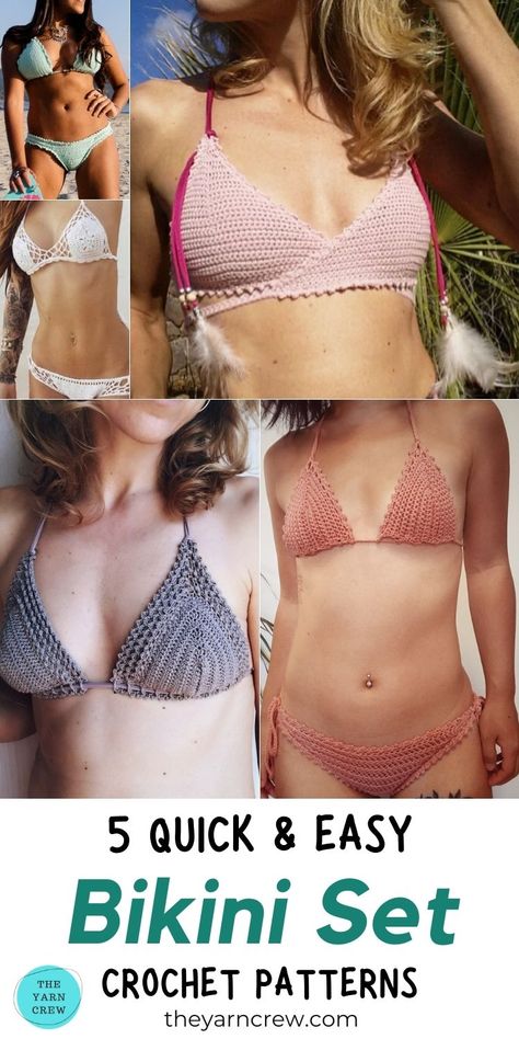 5 Quick & Easy Crochet Bikini Sets To Make This Summer. These Quick & Easy Crochet Bikini Sets were curated by The Yarn Crew. Crochet Swimsuit Pattern Free, Crochet Bathing Suit Pattern, Mesh Crochet Top, Crochet Swimsuit Top, Crochet Swimsuits Pattern, Crochet Swimwear Pattern, Quick Easy Crochet, Swimsuit Crochet, Crochet Beach Wear