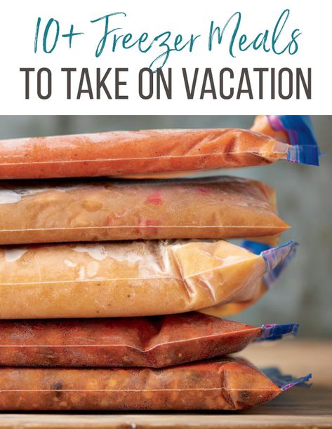 Ready to save money and time in the kitchen while on vacation? Freezer meals are the answer! I’ve rounded up the best freezer meals to take on vacation, as well as expert tips for prepping and transporting them, too. #freezermeals #makeaheadmeals Meals To Take On Vacation, Make Ahead Meals For Vacation, Meals For Vacation, Easy Vacation Meals, Beach Vacation Meals, Vacation Meal Planning, Instant Pot Freezer Meals, Best Freezer Meals, Freezable Meals