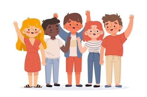 Illustration of young people waving hand... | Free Vector #Freepik #freevector #people #hand #woman #man Reading Cartoon, Waving Hand, Male Cartoon Characters, Cute Black Shirts, Free Vector Illustration, Cartoon People, Character Poses, People Illustration