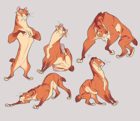 Smilodon by Yuliandress Character Design Cartoon, Cat Cartoon, 캐릭터 드로잉, Design Animation, Poses References, Animal Sketches, Character Design Animation, Fantasy Warrior, Arte Animal