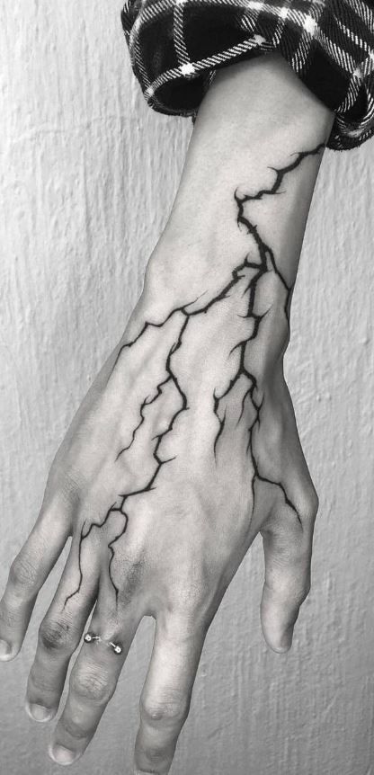 Hand Vein Tattoo, Hand Lighting Tattoo, Tattoo Ideas Female Lightning, Lighting Tattoo Arm Sleeve, Lighting On Hand Tattoo, Lightning On Hand Tattoo, Lighting Tattoo On Hand, Lightening Bolt Hand Tattoo, Lightning Wrist Tattoo