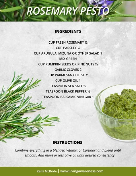 Freezer Sauces, Rosemary Pesto Recipe, Rosemary Pesto, Basic Pesto Recipe, Marinade Sauces, Immunity Soup, Herbal Vinegar, Homemade Pesto Recipe, Pesto Recipes