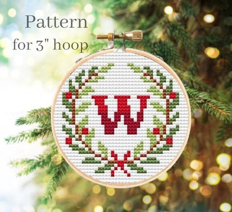 FloReenStudio - Etsy Canada Cross Stitch Christmas Wreath, Cross Stitch Christmas Ornaments Free, Cross Stitch Ornaments Patterns, Cross Stitch Initials, Small Christmas Cross Stitch Patterns, Christian Cross Stitch Patterns Free, Christmas Cross Stitch Alphabet, Cross Stitch Monogram Patterns, Christmas Monogram Letters