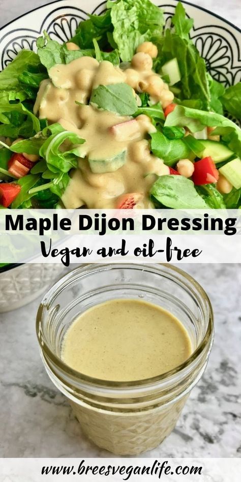 This vegan maple dijon dressing is thick and creamy. It's perfect on a plant-based salad and is oil-free. #breesveganlife #vegansalad Minimal Meals, Plant Based Salad Dressing, Dijon Salad, Maple Dijon Dressing, Vegan Salad Dressing Recipes, Vegan Dressings, Oil Free Salad Dressing, Creamy Dijon, Dijon Dressing