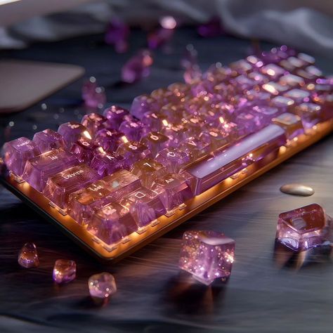 ✨️ ᴀᴠᴀɪʟᴀʙʟᴇ ꜰᴏʀ ᴘʀᴇ-ᴏʀᴅᴇʀ ꜱᴏᴏɴ! ➡️ Check link in my Bio & read description below ✨️ Do you like Crystals? Then this Keyboard is for you! 🤍 Which one do you like the most? ‐----------------------------------------- Introducing CrystalKey Luminaire, the epitome of luxury and functionality combined: This exquisite computer keyboard is crafted to resemble the stunning beauty of natural crystals and gemstones. Each keycap is meticulously designed to emulate the look and feel of precious stones ... Mechanical Keyboard Aesthetic, Purple Keycaps, Key Caps Keyboard, Fancy Keyboard, Unique Keyboards, Cheeky Quotes, Neat Gadgets, Desk Inspiration, Writing Utensils