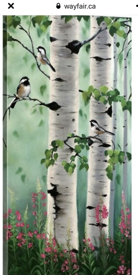 자작나무 그림, Birch Tree Art, Birch Tree Painting, Chickadees, 수채화 그림, Birch Trees, Tree Canvas, Birch Tree, Birds Painting