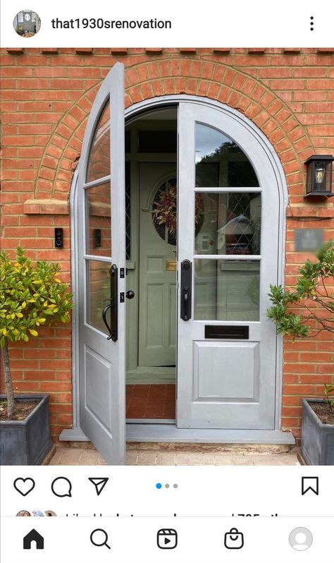 External Glass Doors, Arched Exterior Doors, 1930s House Exterior, Arched Front Door, Glass Porch, House Extension Plans, Front Door Styles, Kerb Appeal, Victorian Terrace House