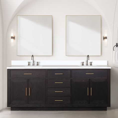 The Abbey bathroom vanity features a high contrast yet sophisticated aesthetic given by the gorgeous wood tone body and White Quartz top that will look exquisitely in any bathroom setting. Large Cabinets, Bath Cabinet, Sleek Bathroom, Widespread Faucet, Double Bath, Floating Bathroom Vanity, Vanity Set With Mirror, Bath Cabinets, Chrome Faucet