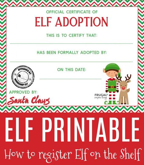 Elf on the Shelf Adoption Certificate printable and how to Register Your Elf on the Shelf - starting an Elf on the Shelf Tradition. #FrugalCouponLiving #ElfontheShelf #ElfontheShelfIdeas #ElfIdeas #funnyelfideas #funnyelfontheshelf #elfprintables #freeelfprintables #printables #freeprintables #tradition #christmastraditions #adoption #adoptioncerticateprintable Elf Adoption Certificate Free, Elf On Shelf Names, Dollar Tree Elf, Elf On The Shelf Cookies, Adoption Certificate Template, Elf On The Shelf Costume, Welcome Back Letter, Letter Explaining Santa, Elf On The Shelf Funny