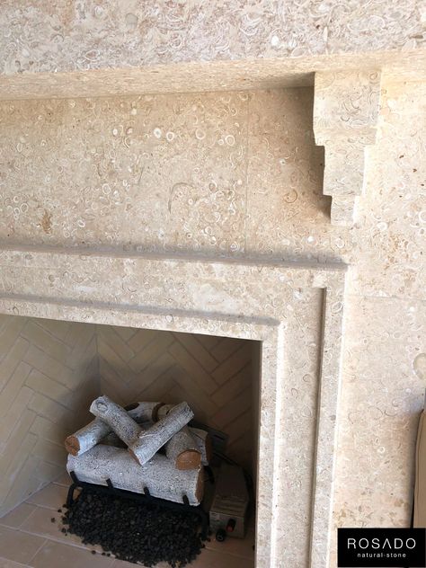 Coquina House Exterior, Coral Stone Fireplace, Tabby House Exterior, Coquina Fireplace, Tabby Fireplace, Natural Stone House, Colonial Caribbean, Fireplace Shelving, Bird Cottage