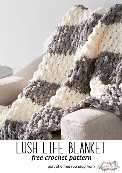 Stripe Crochet Blanket, Crochet Afghans Easy, Snowflake Crochet, Striped Crochet Blanket, Stripe Crochet, Crochet Throw Pattern, Afghans Crochet, Chunky Crochet Blanket, Crochet For Beginners Blanket