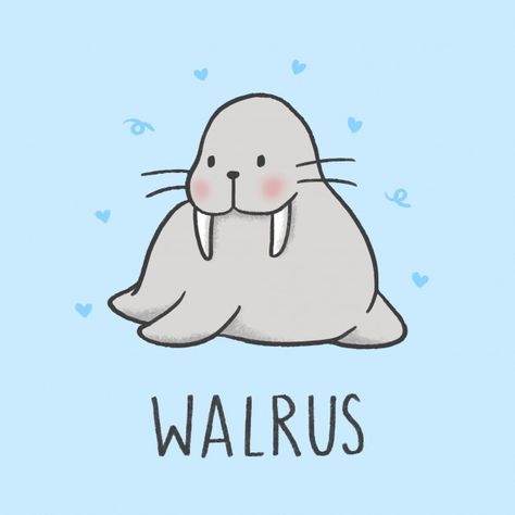 Walrus Cartoon, Cute Walrus, Drawing Sites, Cute Hippo, Modern Business Cards Design, Animal Doodles, Owls Drawing, Cute Cartoon Drawings, Rabbit Cartoon