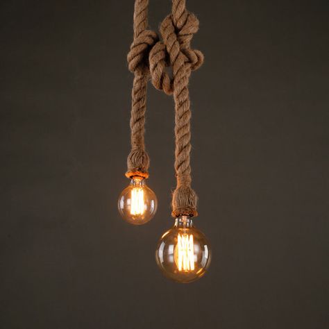 Industrial Exposed Bulb Pendant Light 1 Light Hemp Rope Hanging Lamp in Beige Coffee Shop Lighting, Industrial Pendant Lamps, Rope Chandelier, Rope Lamp, Industrial Style Home, Rope Pendant Light, Bulb Pendant Light, Vintage Industrial Style, Mini Pendant Lights