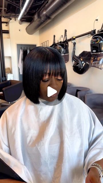 GLOBAL TRANSFORMATIONS | Beautifully tapered blunt cut bang bob w/ lace closure. NO HAIR LEFT OUT!! “Quickweave”❣️😍  @courtneypinkk  Would you rock thi... | Instagram Bobs With Curtain Bangs Black Women, Bob With Bangs Quick Weave, Quick Bob Weave Black Women, Quickweave Bob With Closure Middle Part, Clip On Bangs For Black Women, Bob Hairstyles For Black Women With Bang, Short Bob Weave Hairstyles Sew Ins, Bob Hairstyles For Black Women Curly, Short Bob With Bangs Black Women