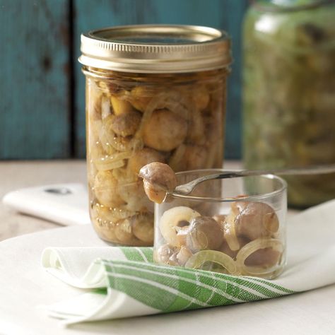 Tangy Pickled Mushrooms Pickled Mushrooms Recipe, Pickled Mushrooms, Freezer Jam Recipes, Pickled Okra, Okra Recipes, Onion Jam, Pickled Beets, Relish Trays, Pickled Veggies