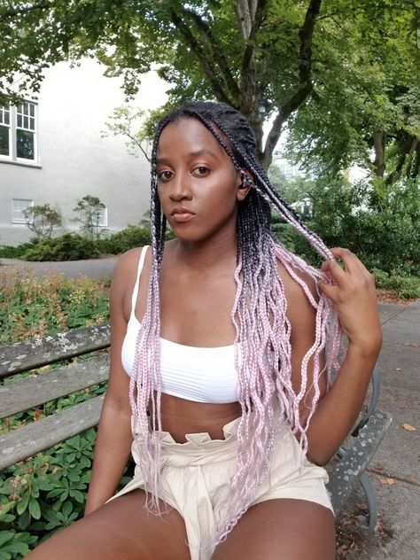 Pink Ombré Braids, Ombré Braids, Box Braids With Curly Ends, Pink Box Braids, Braids With Curly Ends, Ombre Box Braids, Ombre Braid, Ombre Pink, Cute Makeup Looks