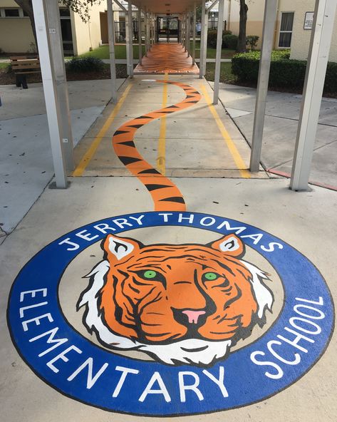 Campus Beautification Ideas, School Grounds Ideas, Elementary School Beautification, School Sidewalk Painting, School Beautification Projects, Campus Beautification Elementary Schools, School Beautification Ideas Outdoor, Outdoor School Decorations, School Improvement Ideas