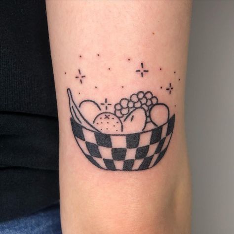 emily on Instagram: “fruit frenzy #handpoked at @nogoodtattoo . #stickandpoke #handpoke #checkers #fruittattoo #sticknpoke #handpokedtattoo #machinefree #qttr…” Checkered Tattoo, Fruit Tattoo, Stick N Poke, Hand Poked Tattoo, Hand Poke, Stick And Poke, Print Tattoos, Paw Print Tattoo, Skull Tattoo