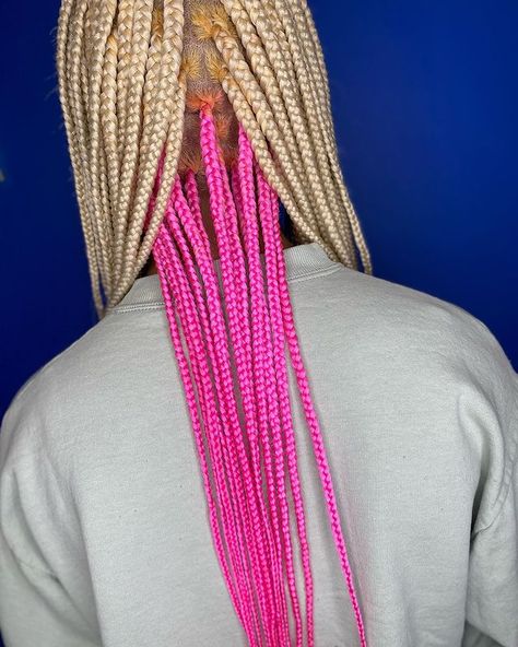 14. Pink Secret and Blonde Knotless Braids: Pink Secret and Blonde Knotless Braids - a touch of pink for a 2x uplift in your look. 30 Color Knotless Braids, Colorful Knotless Braids, Hair With Pink Underneath, Blonde Hair With Pink Underneath, Colored Knotless, Colored Knotless Braids, Knotless Braids Ideas, Blonde Knotless Braids, Knotless Braids Styles