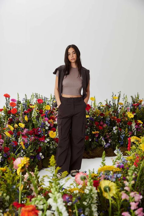 Kith Women Spring 2022 Lookbook Winter Lounge, Jean Fits, Parachute Pant, Kith Women, Black Mesh Top, Miami Design, Socks And Sandals, Black Sports Bra, Tailored Shirts