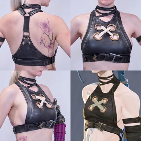 Heres another look at the finished jinx top! This was made with stretch pleather, a little Eva foam for the belt and hand made Sintra… | Instagram Jinx Cosplay, Rub N Buff, Cosplay Tutorial, Anime Cover Photo, Cosplay Diy, Cosplay Tips, I Love My Girlfriend, Fantasy Costumes, Cosplay Makeup