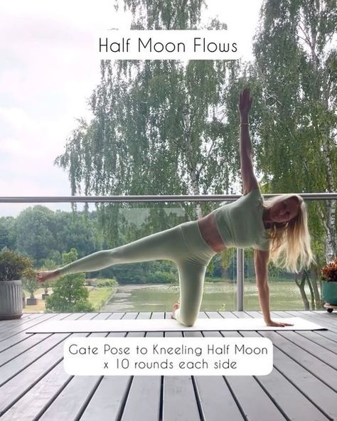 Ania Tippkemper on Instagram: "Here are some flows/transitions with the Half Moon Pose/Sugarcane Pose as an inspiration for your practice. This Pose is one of my favourite to go and is the Pose of the Day for the #oneposeaday Challenge. Which Flow do you like the most? Flowing in @aloyoga 🎶 Number one, BZMT #yoga #yogaflow #halfmoon #sugarcanepose #vinyasa #transition #yogaathome #yogainspiration #yogapractice #yogagirl" Sugarcane Pose Yoga, Half Moon Yoga Sequence, Half Moon Pose, Full Moon Yoga Flow, Yoga With Props, Half Moon Yoga Pose, Yoga At Home, Yoga Girl, Alo Yoga