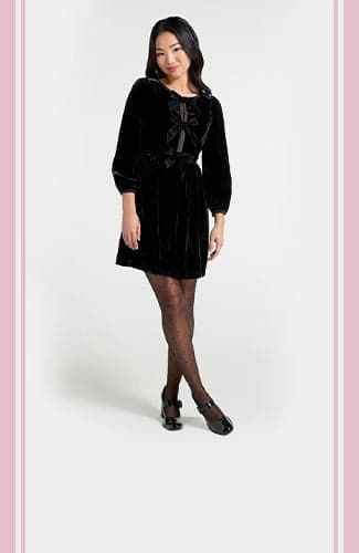 Women's Shoes, Heels, Boots | Modcloth | ModCloth Black Dress Christmas Pictures, Velvet Dress With Tights, Elegant Christmas Outfit, Black Bow Dress, Velvet Clothing, Black Velvet Mini Dress, Award Show Dresses, Dress With Tights, 2023 Outfits