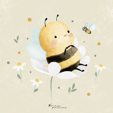 Lora🌷Patterns on Instagram: "[NEW] Bee and Daisy Please DO NOT use my arts without permission© . . . #illustration #childrenillustration #drawing #watercolor #doodle #drawing #childrenbook #customdesign #kidsillustration #cuteanimals #stoffdesign #beeillustration #daisypattern #beepattern" Watercolor Doodle, Humble Bee, Bee Drawing, Bee Painting, Bee Illustration, My Arts, Baby Illustration, Baby Motiv, Drawing Watercolor