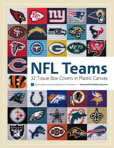 Plastic Canvas NFL Teams 32 Tissue Box Covers Booklet Plastic Canvas Books, Kleenex Box Cover, Plastic Canvas Coasters, Plastic Canvas Ornaments, Plastic Canvas Tissue Boxes, Plastic Canvas Christmas, Plastic Canvas Patterns Free, Box Patterns, Plastic Crafts