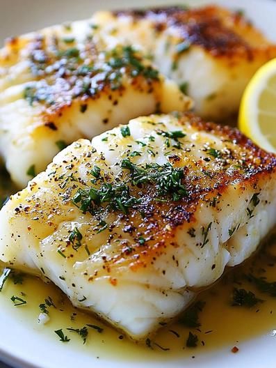 Cod Fillet Recipes, Herb Butter Sauce, Seared Cod, Cod Fillets, Asparagus Bacon, Pork Salad, Asparagus Pasta, Cod Recipes, Garlic Clove