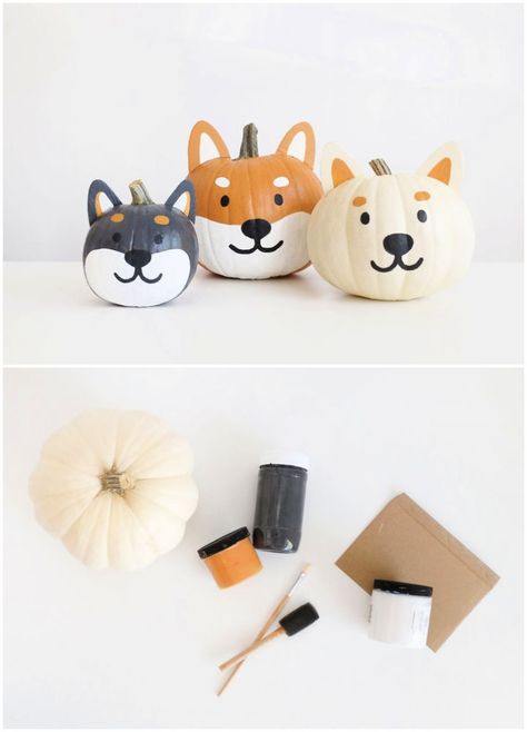 Puppy Pumpkin Painting, Pumpkin Painting Dog Ideas, Corgi Pumpkin Painting, Easy Diy Pumpkin Painting, Mini Pumpkin Crafts For Kids, Mini Painted Pumpkins Ideas, Bunny Pumpkin Painting, Cute Mini Pumpkin Painting Ideas, Dog Pumpkin Painting