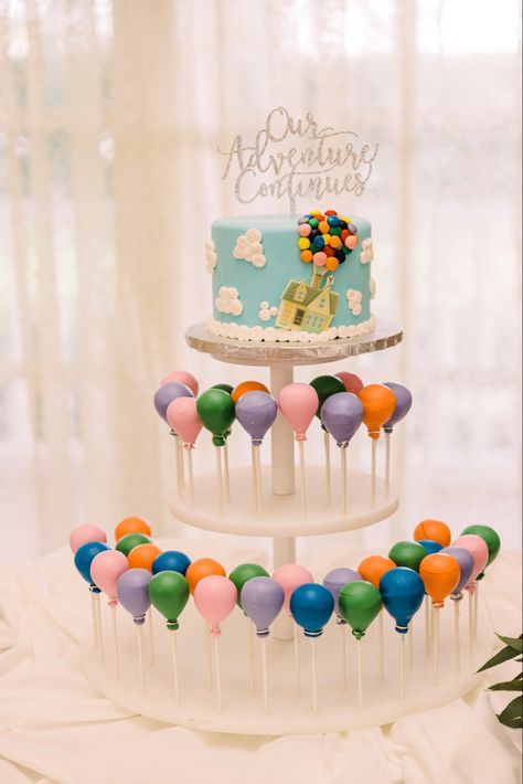 Up Cake Pops Disney, Up Themed Anniversary Gift, Up Theme Cake Disney, Up Theme Cupcakes, Up Theme Desserts, Up Themed Birthday Party Pixar Cake, Disney Up Cake Ideas, Disney Up Wedding Cake, Up Movie Themed Birthday Party