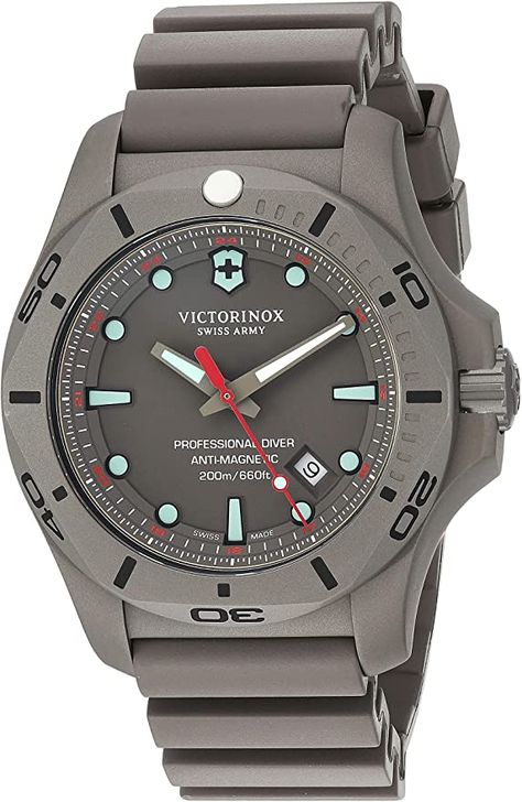 Amazon.com: Victorinox Swiss Army Men's I.N.O.X. Titanium Swiss-Quartz Diving Watch with Rubber Strap, Grey, 22.5 (Model: 241810): Watches Victorinox Swiss Army Watches, Victorinox Watches, Diving Watch, Titanium Watches, Diver Watch, Dove Men, Victorinox Swiss Army, Divers Watch, Designer Watches