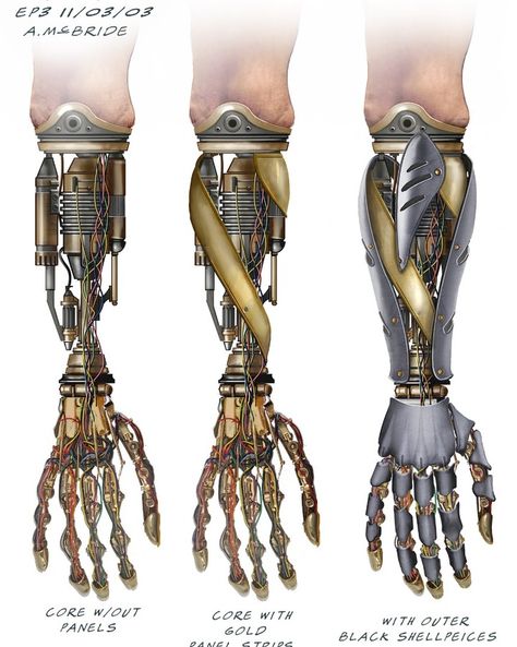 849 Likes, 13 Comments - Aaron McBride (@amcb_toraidhe) on Instagram: “Old concept I did for Anakin's robotic Arm in Revenge of the Sith ( 2005 ). For design supervisor…” Bionic Arm Concept Art, Prosthetic Arm Concept Art, Prosthetic Arm Fantasy Art, Cybernetic Arm Concept Art, Star Wars Robotic Arm, Mechanical Arm, Cyberpunk Design, Arm Art, Fantasy Props