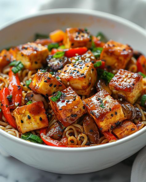 Vegan Teriyaki Tofu Noodles🍜 These absolutely Bang! Follow @plantiful.palate for more recipes🗒️ Recipe: Ingredients: - For the tofu: - 400g firm tofu - 1/4 cup soy sauce - 2 tbsp maple syrup - 1 tbsp rice vinegar - 1 tbsp sesame oil - 1 clove garlic, minced - 1 tsp ginger, grated - For the noodles & vegetables: - 200g any noodles - 1 red bell pepper, sliced - 1 cup mushrooms, sliced - 1/2 cup spring onions, chopped - 1 tbsp vegetable oil - For the teriyaki sauce: - 1/4 cup s... Vegan Teriyaki Tofu, Vegan Teriyaki, Noodles Vegetables, Tofu Noodles, Teriyaki Tofu, Firm Tofu, Spring Onions, Teriyaki Sauce, More Recipes