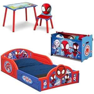 Spiderman Bed, Toddler Bedroom Furniture, Toddler Bedroom Sets, Spiderman Bedroom, Spiderman Toddler, Bin Design, Colorful Bedroom, Spidey And His Amazing Friends, Big Kid Bed