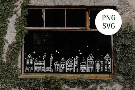 Christmas Window Picture Christmas Window Decoration - Etsy Netherlands Christmas Window Display Home, Window Decoration Christmas, Christmas Window Decoration, Christmas Window Painting, Window Picture, Window Display Retail, Christmas Window Stickers, Christmas Window Display, Winter Window