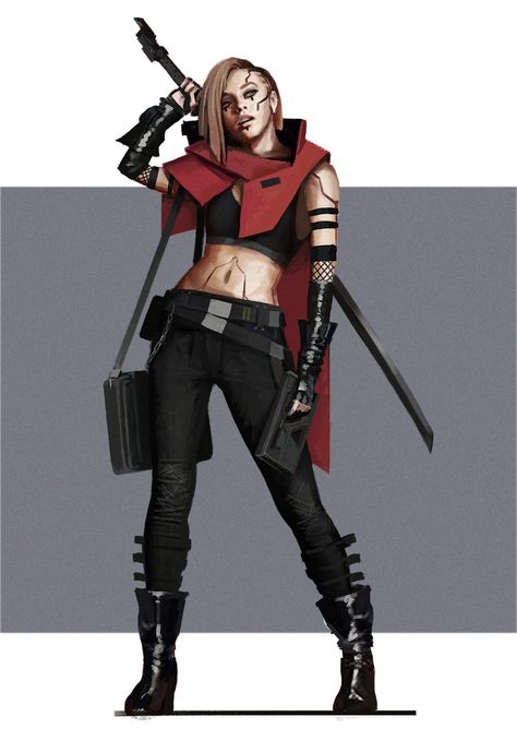 D20 Modern, Red Riding Hood Art, Red Ridding Hood, Cyberpunk Female, Red Riding Hood Costume, Cyberpunk Character, Character Poses, Punk Outfits, Red Hood