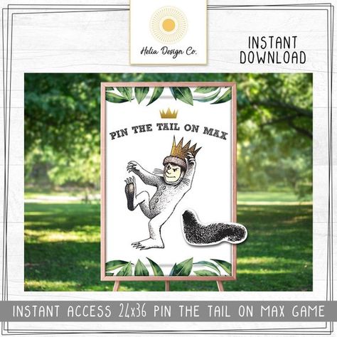 NEW! Pin the Tail on Max | Where the Wild Things Are | Party Game | 24x36 Poster | Digital Download | Printable Wild 1 Birthday Party, Wild 1 Birthday, College Party Games, 1 Birthday Party, Balloon Party Games, Harry Potter Party Games, Princess Party Games, Garden Party Games, Wild Things Party