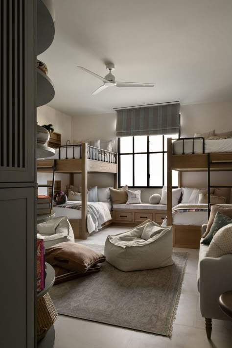 Bunk Room Playroom, Two Bunk Beds In One Room, Guest Room Bunk Beds, Studio Mcgee Kids Room, Studio Mcgee Basement, Boys Bunk Beds, Bunk Room Ideas, Bunk Bed Room, Bunk Bed Rooms