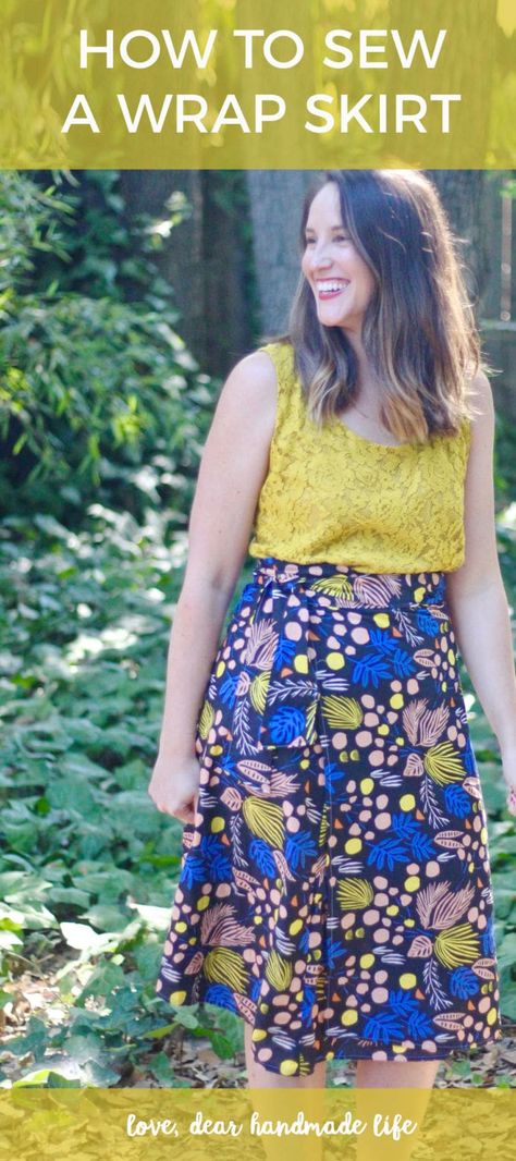 How to Sew a Wrap Skirt - Dear Handmade Life Sew A Wrap Skirt, Free Wrap Skirt Pattern, Wrap Around Skirt Pattern, Sew Wrap Skirt, Diy Wrap Skirt, Wrap Skirt Diy, Wrap Skirt Tutorial, Wrap Skirt Sewing Pattern, A Line Skirt Pattern