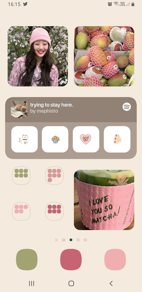 tags 🌷 android samsung homescreen inspo ideas aesthetic phone cute yves loona homescreen pink green spring theme homescreen Cute Samsung Phone Layout, Android Phone Customization, Phone Inspiration Android, Aesthetic Phone Ideas For Android, Phone Screen Ideas Android, Samsung Aesthetic Theme, Cute Phone Themes Android, Samsung Phone Theme Ideas, Homescreen Inspo Android