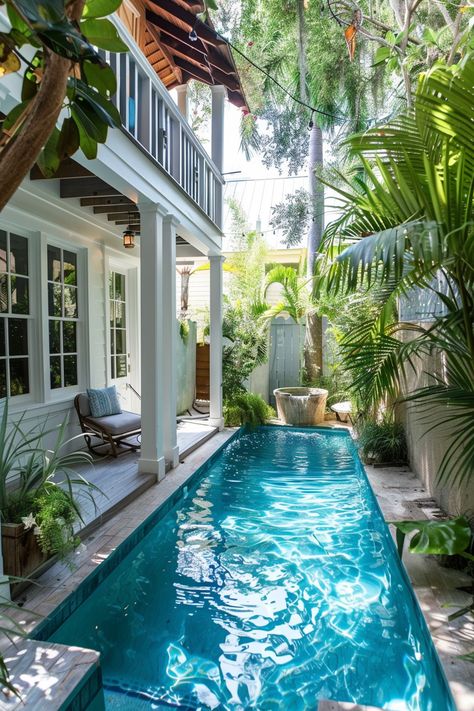 Small Backyard Pool Ideas: Refreshing Designs - Quiet Minimal Above Ground Small Pool, Small Rectangle Pool, Pool In A Small Backyard, Small Plunge Pool, Affordable Pool, Split Level House Exterior, Easy Outdoor Projects, Tiny Pool, Small Backyard Pool Ideas