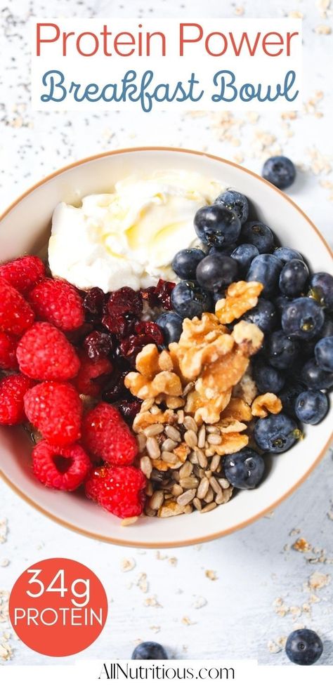 Breakfast Power Bowl, Breakfast Bowl Vegan, Stay Full Longer, Best Healthy Breakfast, High Protein Yogurt, Healthy High Protein Breakfast, High Protein Breakfast Recipes, Power Breakfast, Protein Yogurt