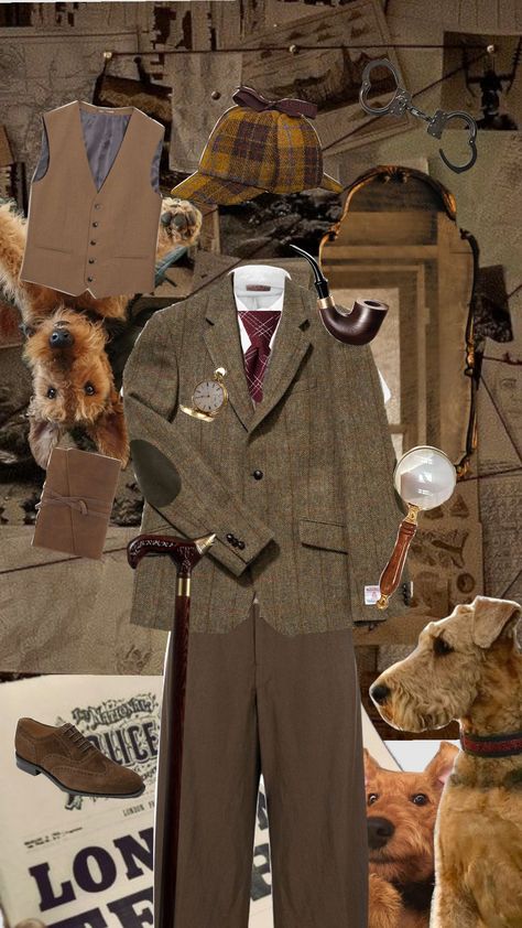 #airedaleterrier #detective #vintage Vintage Detective Outfit, Woman Detective Outfit, 60s Detective, Sherlock Holmes Aesthetic Outfit, Detective Outfit Ideas, Vintage Detective Aesthetic, Detective Clothing, Detective Aesthetic Outfit, Sherlock Party