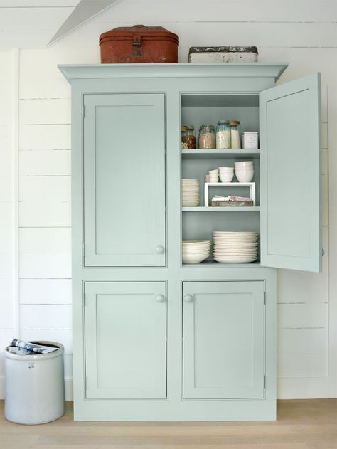 Placed in your dining room, this cabinet made to look like a freestanding armoire will make quite the statement, while offering up a creative storage solution for dishes. Free Standing Kitchen Cabinets, Freestanding Kitchen, Creative Storage, Modern Farmhouse Style, Inspired Living, Farmhouse Kitchen Decor, Beach House Decor, Storage Ideas, Farmhouse Kitchen