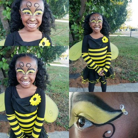 Bumble bee makeup #DHBEAUTY #Psalms50n2  www.instagram.com/dhbeautyful Honey Bee Face Painting, Bumble Bee Costume Makeup, Bee Make Up, Bumble Bee Makeup Halloween, Bee Makeup Look, Bumble Bee Face Paint, Bumble Bee Makeup, Bee Costume Makeup, Bee Face Paint