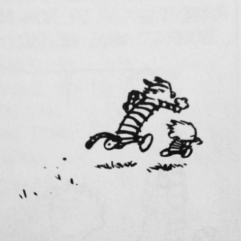 The chase is on... Calvin And Hobbes Tattoos, Calvin And Hobbes Tattoo Ideas, Calvin And Hobbes Tattoo Minimalist, Calvin And Hobbes Pfp, Calvin And Hobbes Aesthetic, Oh Well Tattoo, Calvin And Hobbes Tattoo, Well Traveled Woman, A Well Traveled Woman